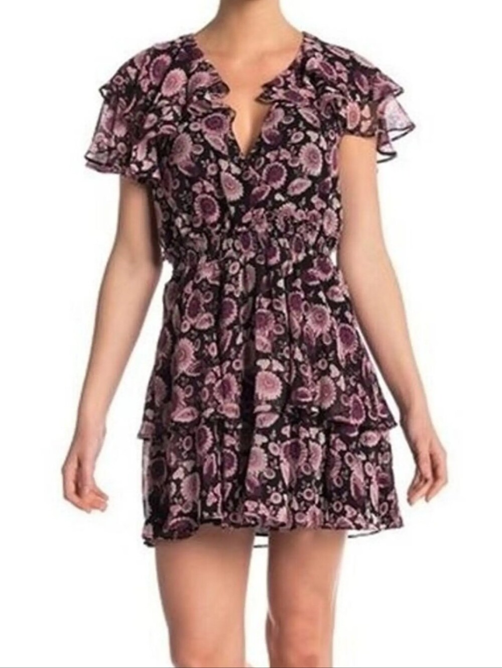 Rebecca Minkoff Miley floral ruffle mini Dress Purple Floral Party Dress XS